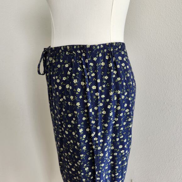 Vintage 90s Blue Floral Pants High Rise Straight Leg Elastic Grandmacore L/XL - Picture 5 of 11